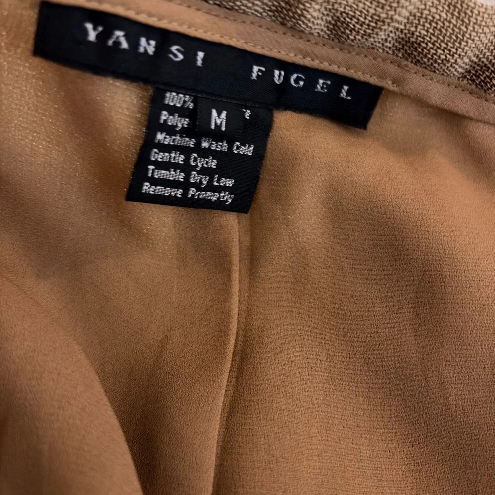 Yansi Fugel‎ Women's Wide Leg Tan Dress Twill Pants Sz 34 Polyester Androgynous